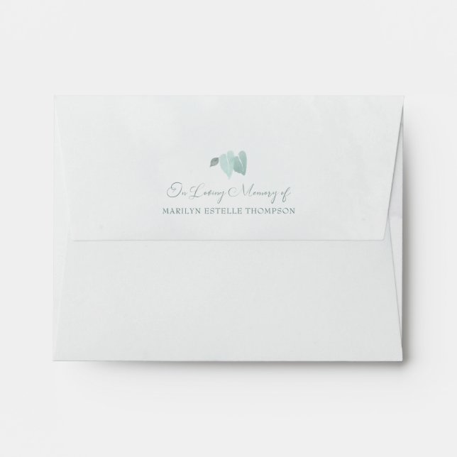 Funeral LOVING MEMORY Watercolor Green Leaves Envelope (Back (Top Flap))