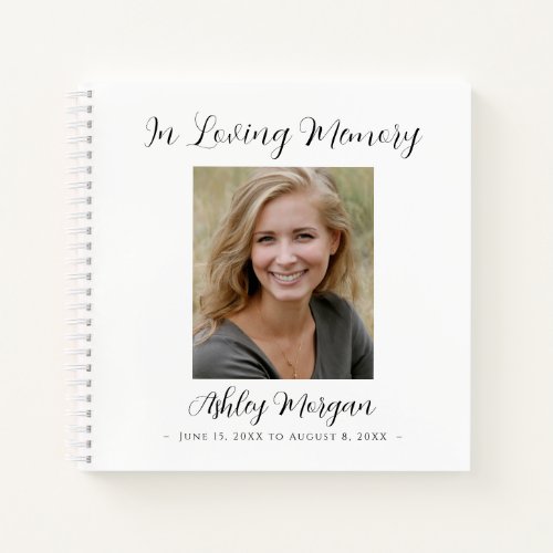 Funeral Loving Memory White Name Dates Photo Notebook