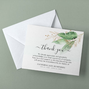 Funeral Luxury Botanical Greenery & Gold Sympathy Thank You Card