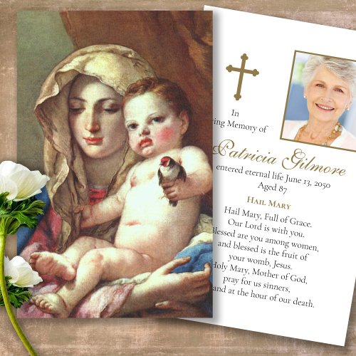 Funeral Madonna Goldfinch Prayer Sympathy Cards