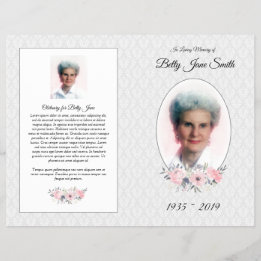Funeral Mass Program | Gray and Pink Floral Flyer