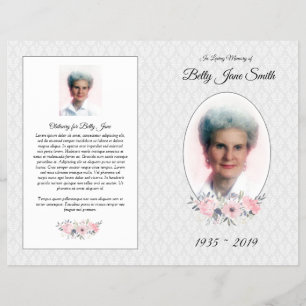 Funeral Mass Program Gray and Pink Floral Flyer