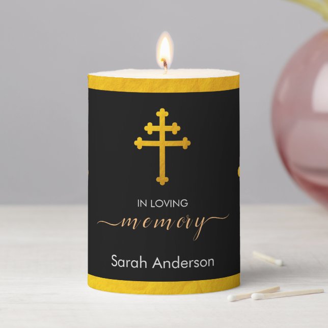 Funeral, Memmorial Candle & gold Lorraine Cross (In Situ)