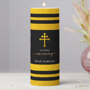 Funeral, Memmorial Candle & gold Lorraine Cross