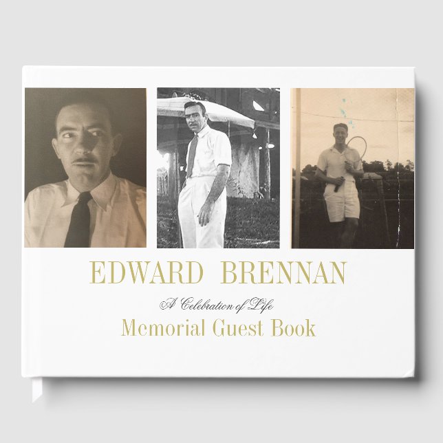 Funeral  Memorial 3 Photo Simple Elegant Guest Book (Front)