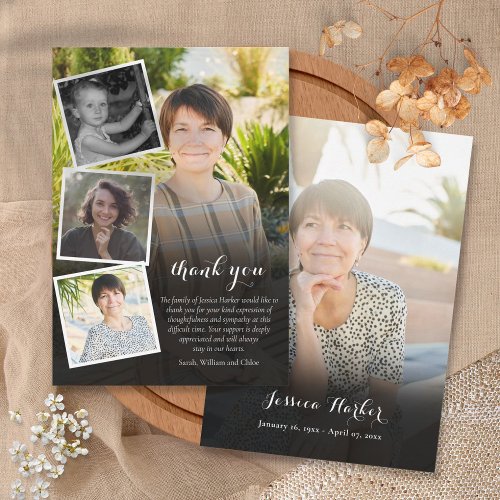 Funeral Memorial 5 Photo Collage Script Thank You Card