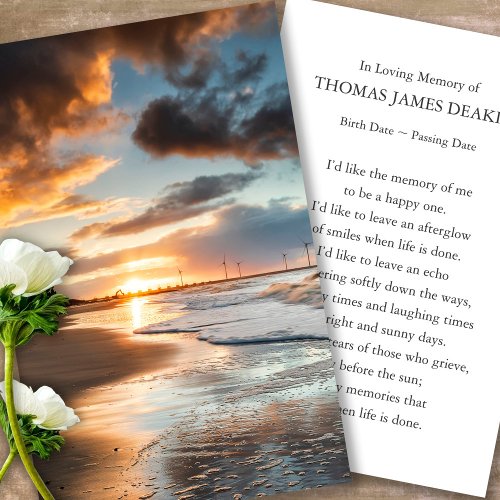 Funeral Memorial Beach Prayer Sympathy Cards