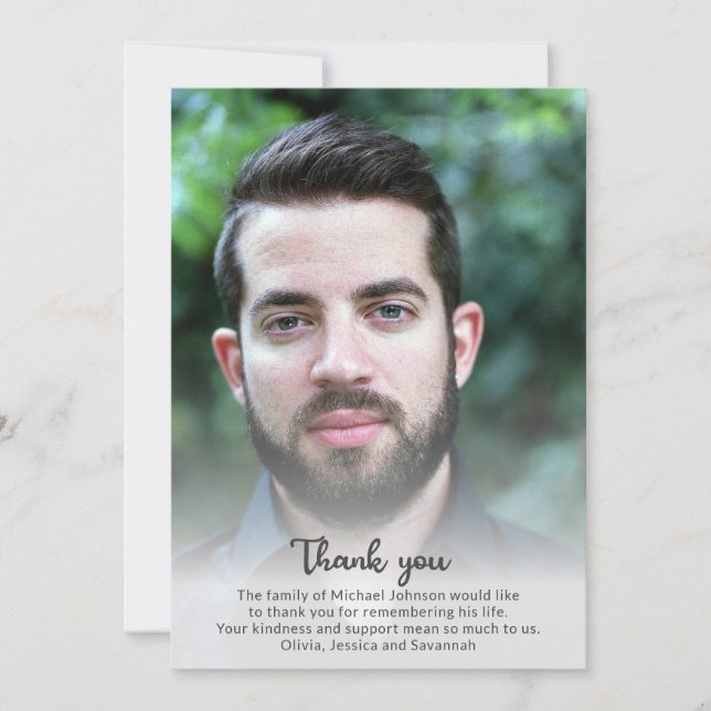 Funeral Memorial Bereavement Sympathy Custom Photo Thank You Card (Front)