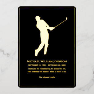 Funeral Memorial Black And Gold Golf Player Foil Invitation