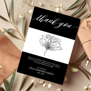 Funeral Memorial Black Floral Thank you card
