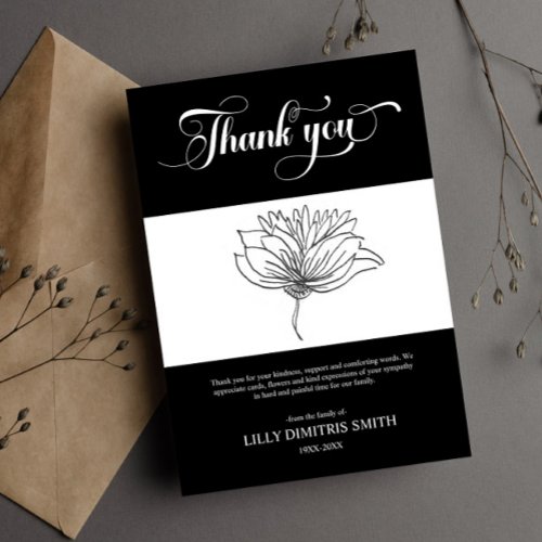 Funeral Memorial Black Floral Thank you card