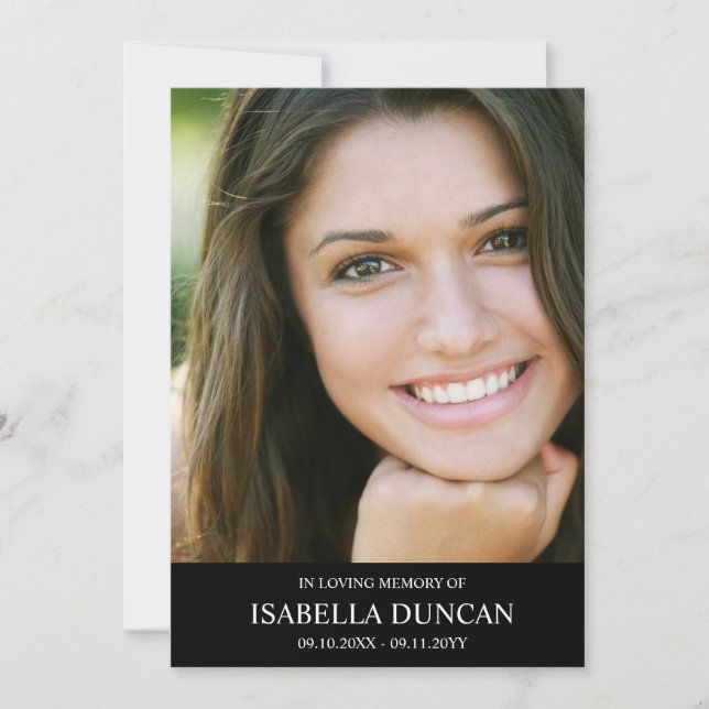 Funeral Memorial | Black  In loving memory Photo (Front)