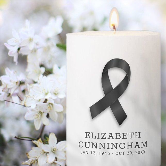 Funeral Memorial Black Ribbon Modern Simple Pillar Candle (Creator Uploaded)