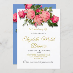 Funeral Memorial Blue Roses Celebration of life Invitation