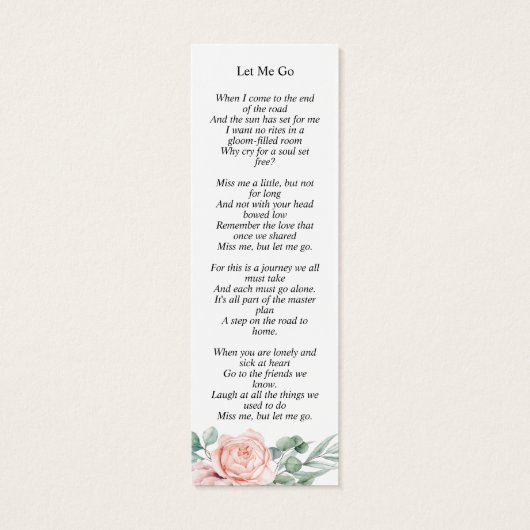 Funeral Memorial Blush Pink Floral Mini Bookmark (Back)