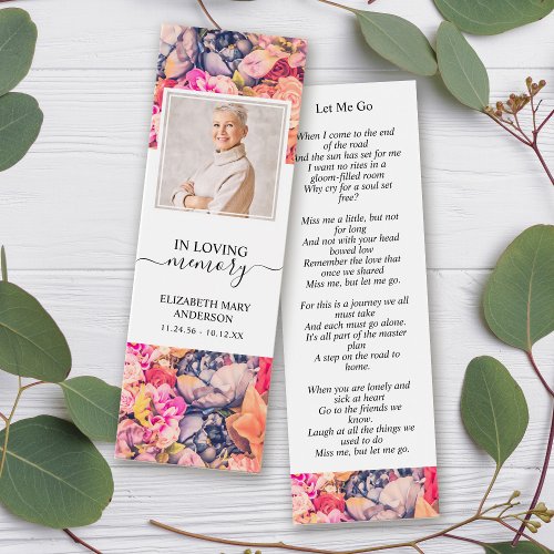 Funeral Memorial Bright Floral Mini Bookmark