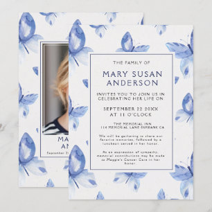 Funeral Memorial Butterflies Photo Announcement
