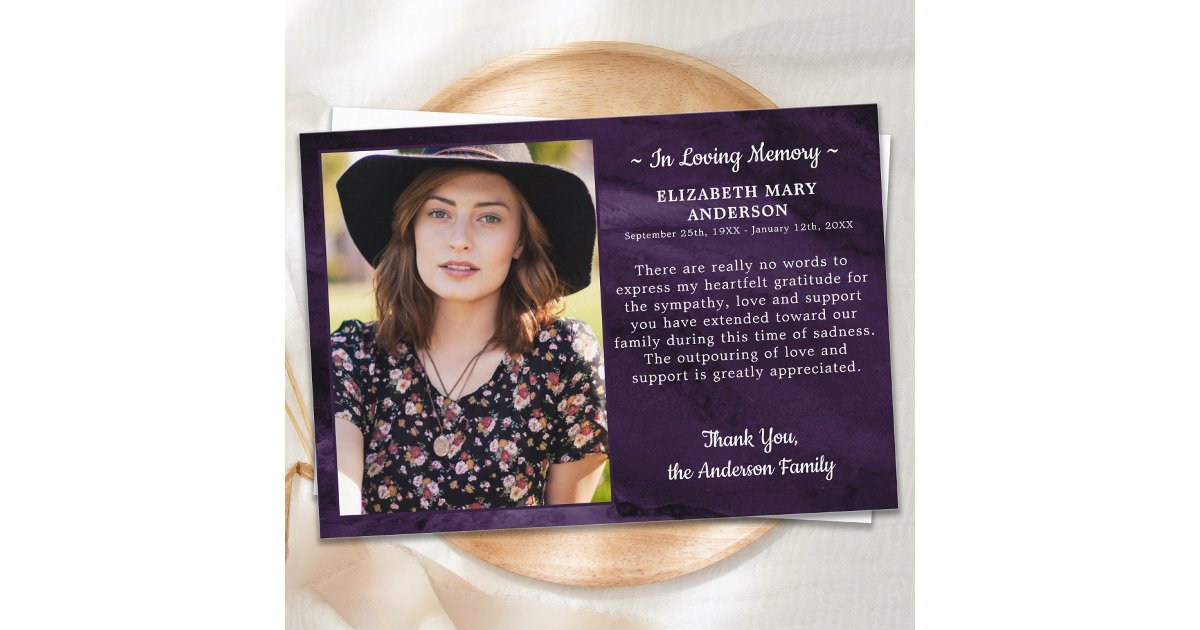 Funeral Memorial Celebration Of Life Photo Thank You Card | Zazzle