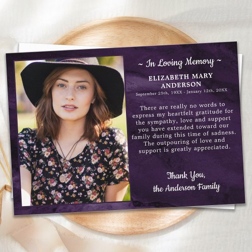 Funeral Memorial Celebration Of Life Photo Thank You Card