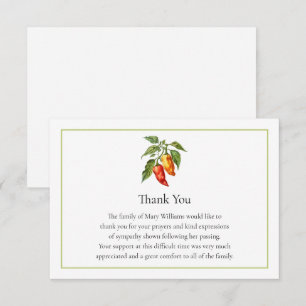 Funeral Memorial Chili Pepper Thank You Note Card