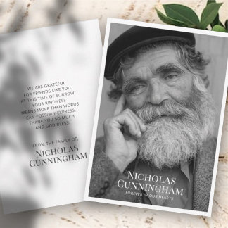 Funeral Memorial Classic Simple Photo and Message Thank You Card