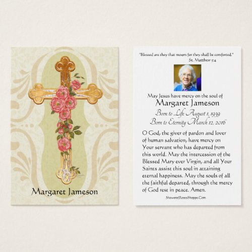 Funeral Memorial Cross Floral Holy Card _