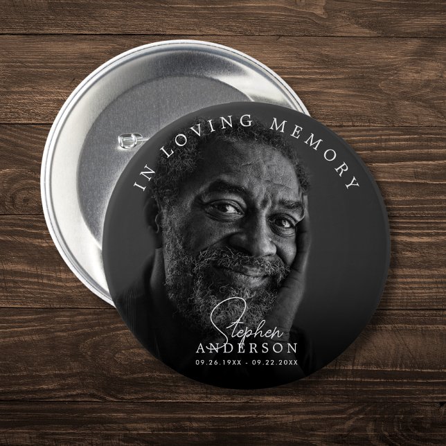 Funeral/Memorial Custom Text & Photo Loving Memory Button (Creator Uploaded)