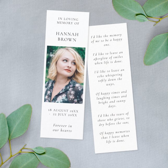 Funeral Memorial Elegant Chic Mini Bookmark Card (Creator Uploaded)