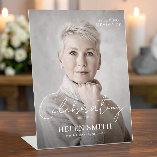 Funeral Memorial Elegant Minimalist Custom Photo Pedestal Sign (Funeral Memorial Elegant Minimalist Custom Photo Pedestal Sign, Memorial Favor, Remembrance Gift)