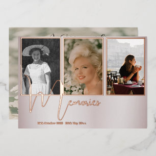 Funeral Memorial Elegant Pastel Modern 4 Photo Foil Invitation