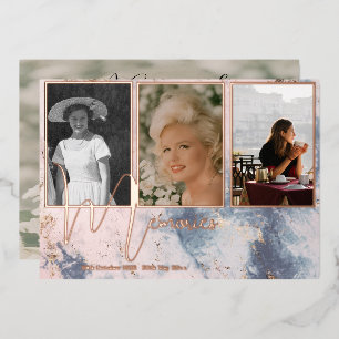 Funeral Memorial Elegant Stone Modern 4 Photo Foil Invitation