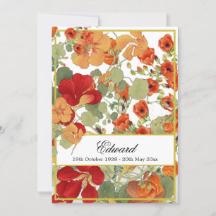Funeral Memorial Floral Gold Celebration Invitation
