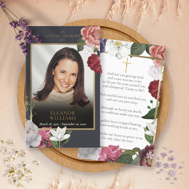 Funeral Memorial Floral Photo Prayer Cards (Creator Uploaded)