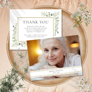 Funeral Memorial Foliage Photo Thank You Note Card