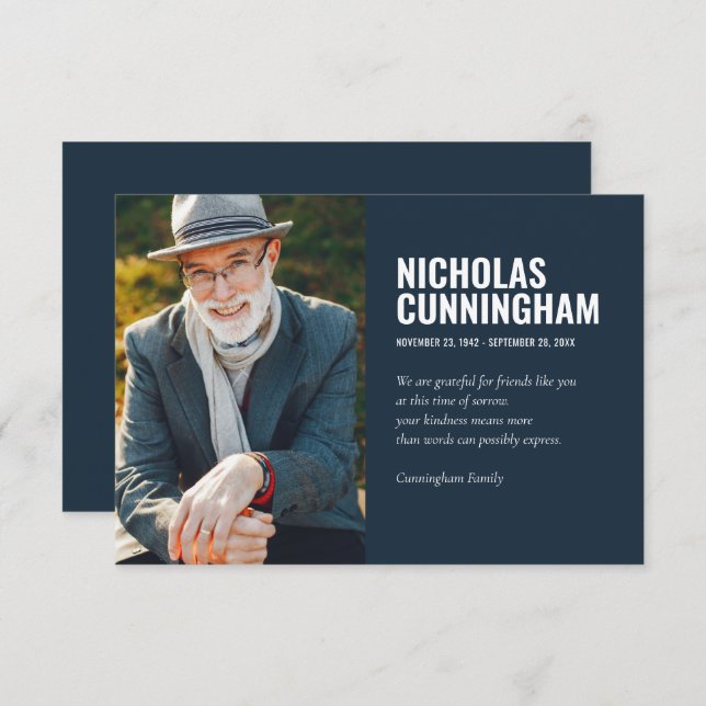 Funeral Memorial Forever In Our Hearts Photo Thank You Card (Front/Back)