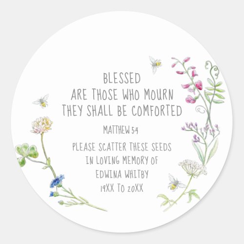 Funeral memorial gift wildflower scatter seed classic round sticker