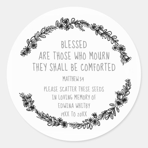 Funeral memorial gift wreath scatter seed classic round sticker