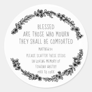Funeral memorial gift wreath scatter seed classic round sticker