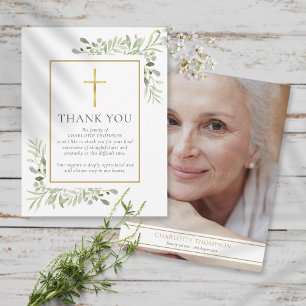 Funeral Memorial Greenery Christian Photo Thank You Card