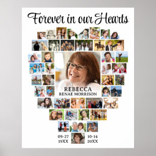 Funeral Memorial Heart Shaped 44 Photo Collage Poster