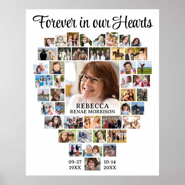  Funeral Memorial Heart Shaped 44 Photo Collage Poster (Front)