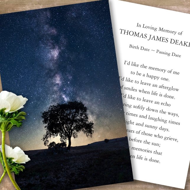 Funeral Memorial Heaven Prayer Sympathy Cards (night sky, stars, celebration of life, in loving memory of, prayer cards for bereavement)