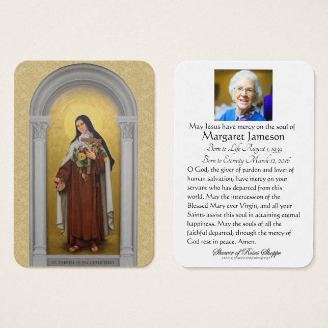 Funeral Memorial Holy Card St. Therese Lisieux (Front & Back)
