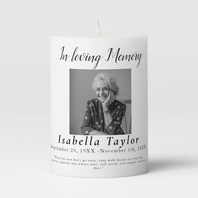 Funeral Memorial In loving Memory Black & White Pillar Candle (Front)
