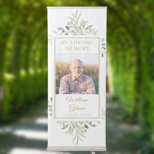 Funeral Memorial In Loving Memory Greenery Photo Retractable Banner