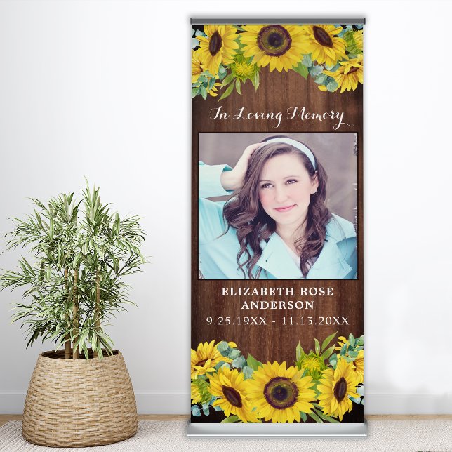 Funeral Memorial In Loving Memory Rustic Sunflower Retractable Banner (Creator Uploaded)