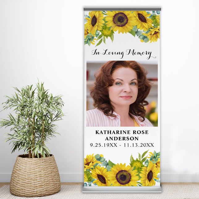Funeral Memorial In Loving Memory Sunflower Photo  Retractable Banner (Creator Uploaded)
