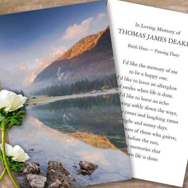 Funeral Memorial Lake Prayer Sympathy Cards (sunset, sunrise, lake, celebration of life, in loving memory of, prayer cards for bereavement)