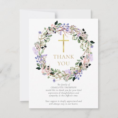 Funeral Memorial Lavender Floral Christian Photo Thank You Card