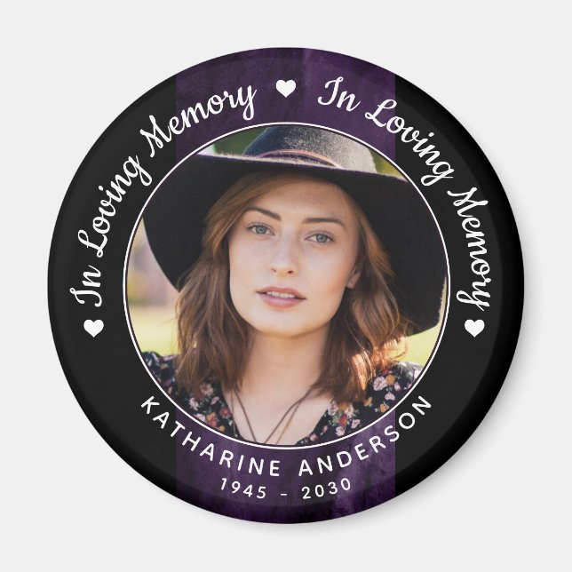 Funeral Memorial Loving Memory Purple Marble Photo Magnet (Front)